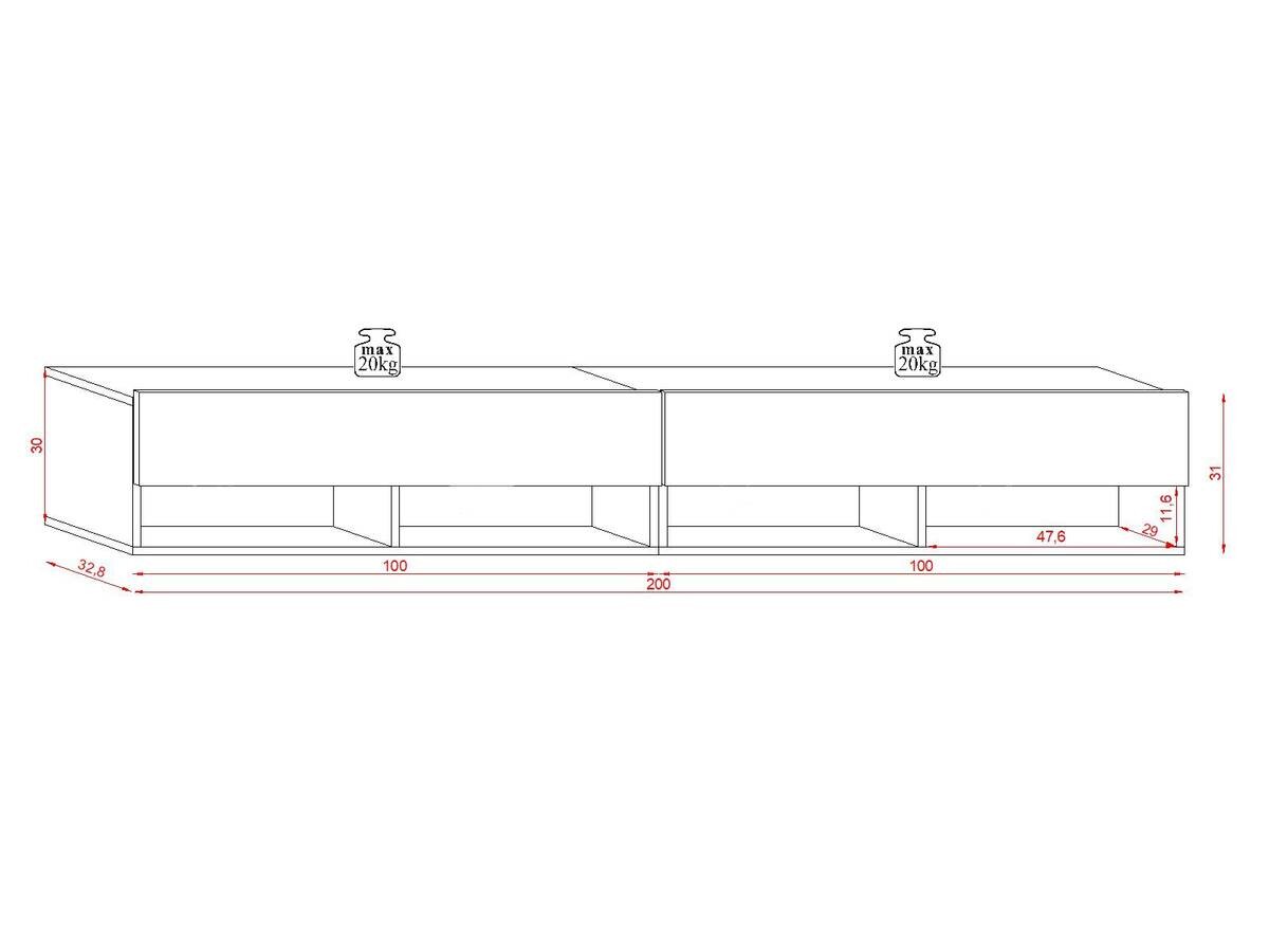 TV-Lowboard TV LOWBOARD DERBY 200 Eiche Wotan Nachbildung weiß glänzend B/H/T: ca. 200x32,5x31,5 cm