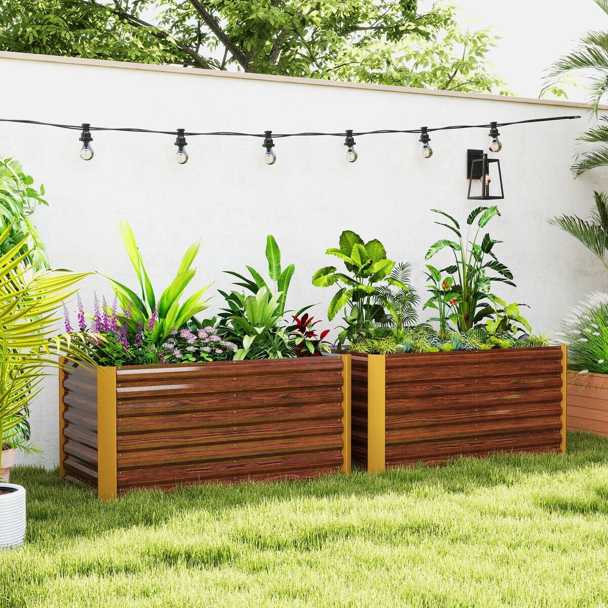 Outsunny Hochbeet 2er Set braun Stahl B/H/L: ca. 60x60x120 cm