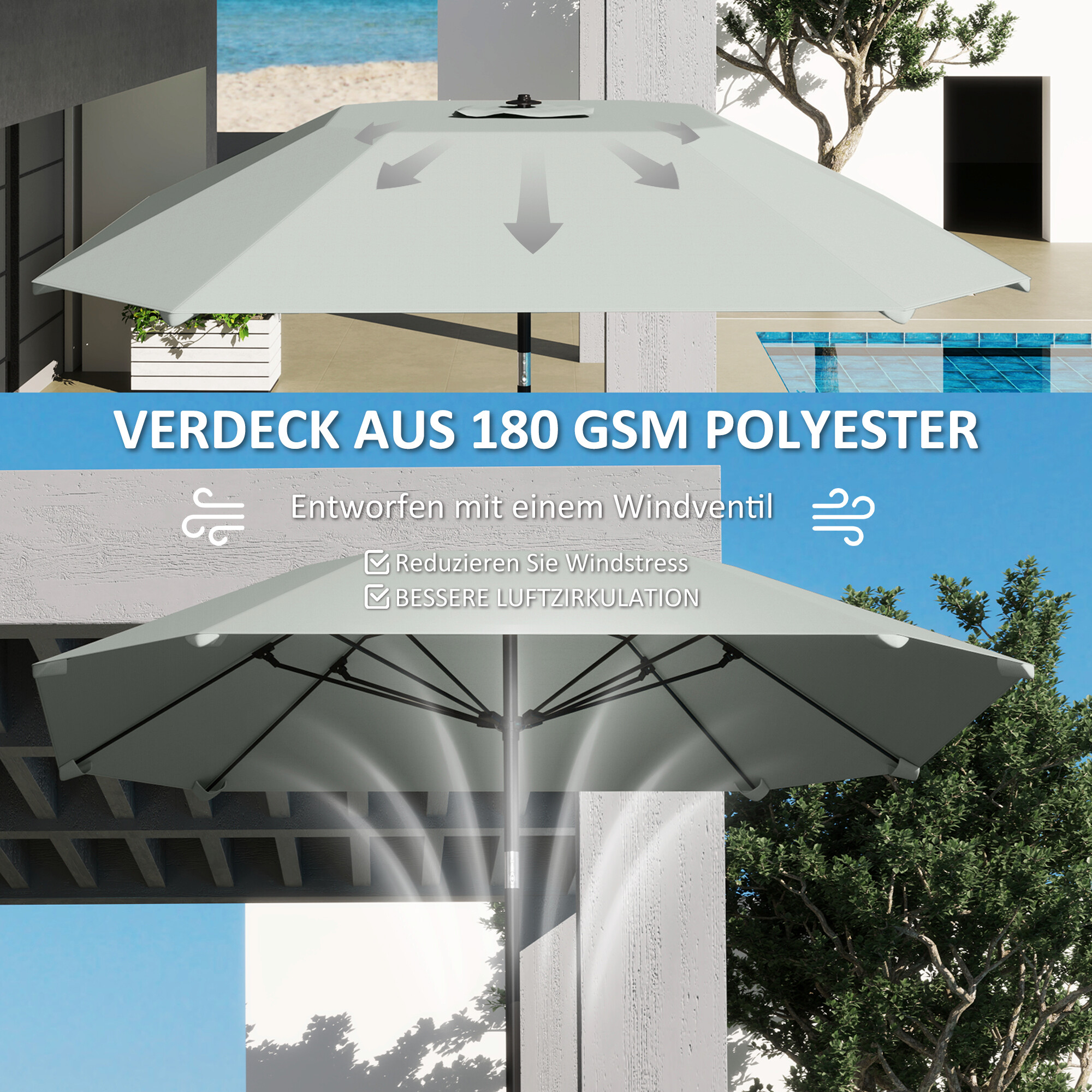 Outsunny Sonnenschirm dunkelgrau Aluminium B/H/L: ca. 233x240x233 cm