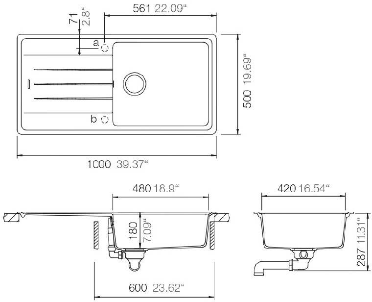 Respekta Einbauspüle Columbia 100 x 50 S schwarz Granitverbundmaterial B/H/T: ca. 100x18,5x50 cm