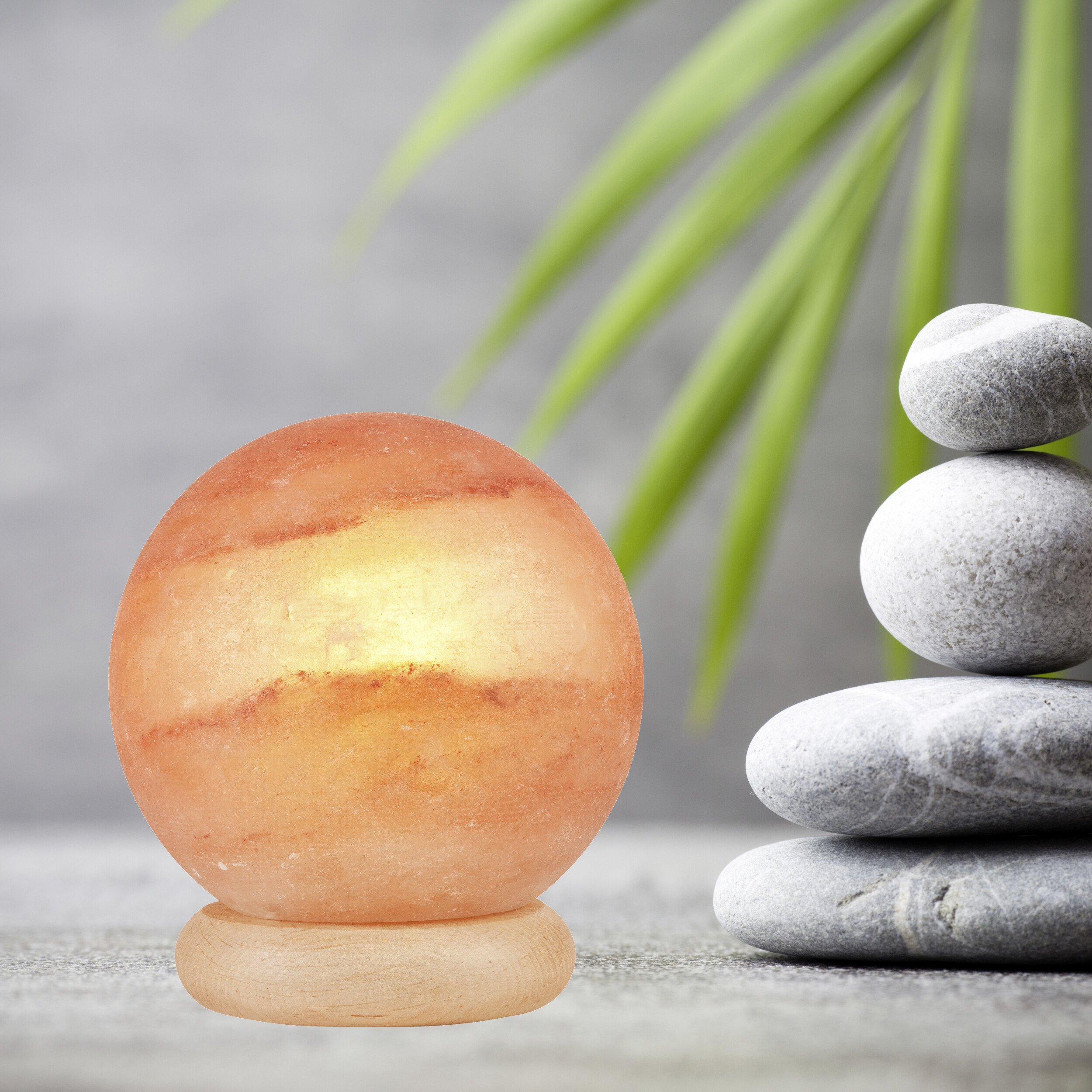 Lamkur Salzleuchte orange beige Holz B/H/L: ca. 16x16x16 cm E14 1 Brennstellen