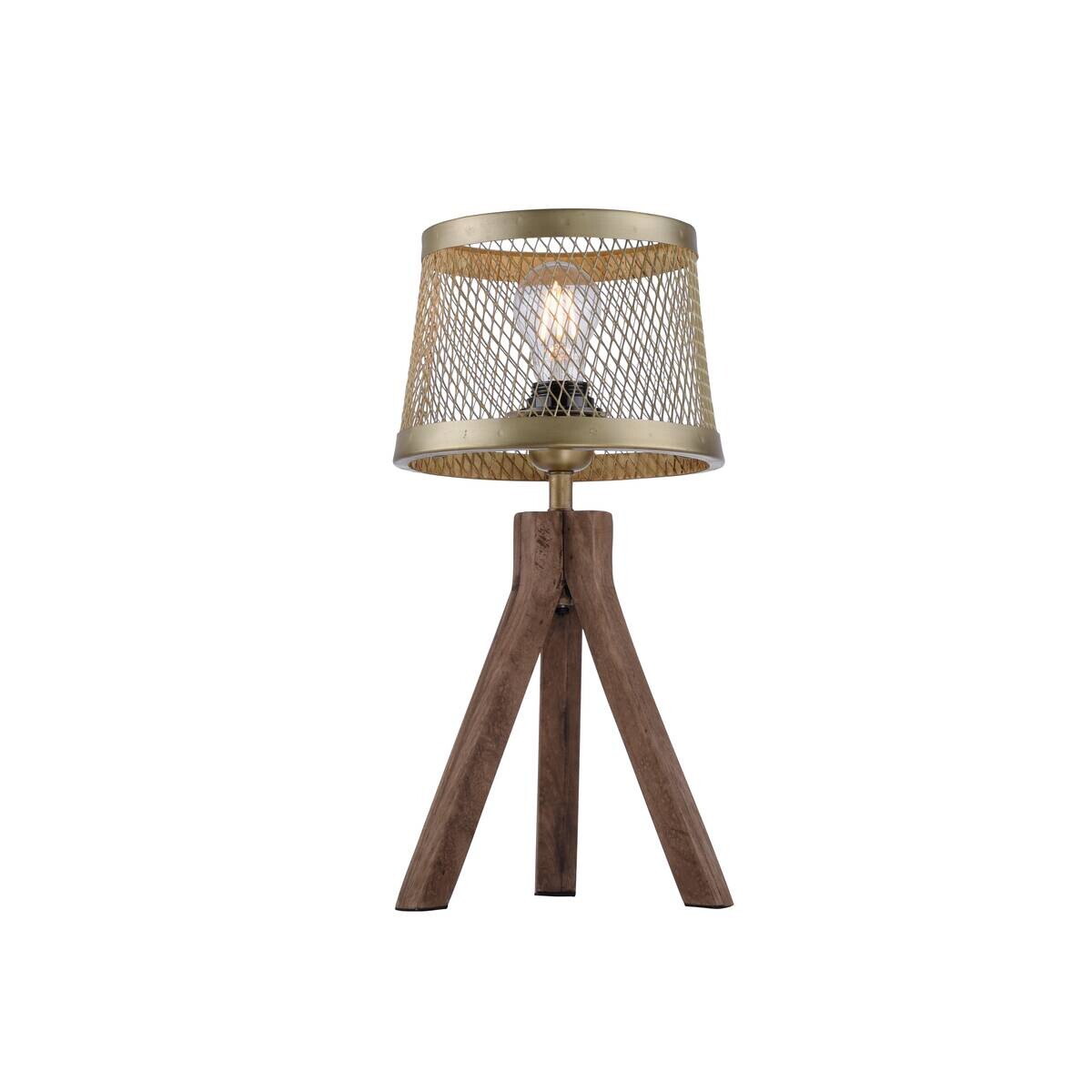 Tischleuchte Frederik messing Holz B/H/L: ca. 22x44x22 cm E27 1 Brennstellen