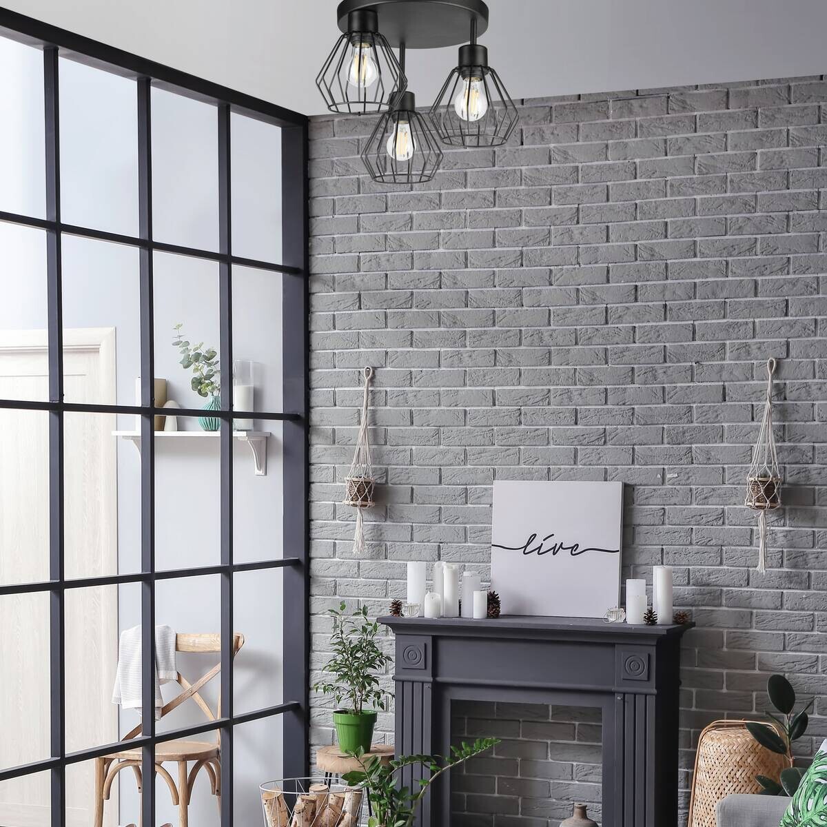 Lamkur Deckenleuchte Audrey schwarz Stahl Glas H/L: ca. 32x38 cm E27 3 Brennstellen