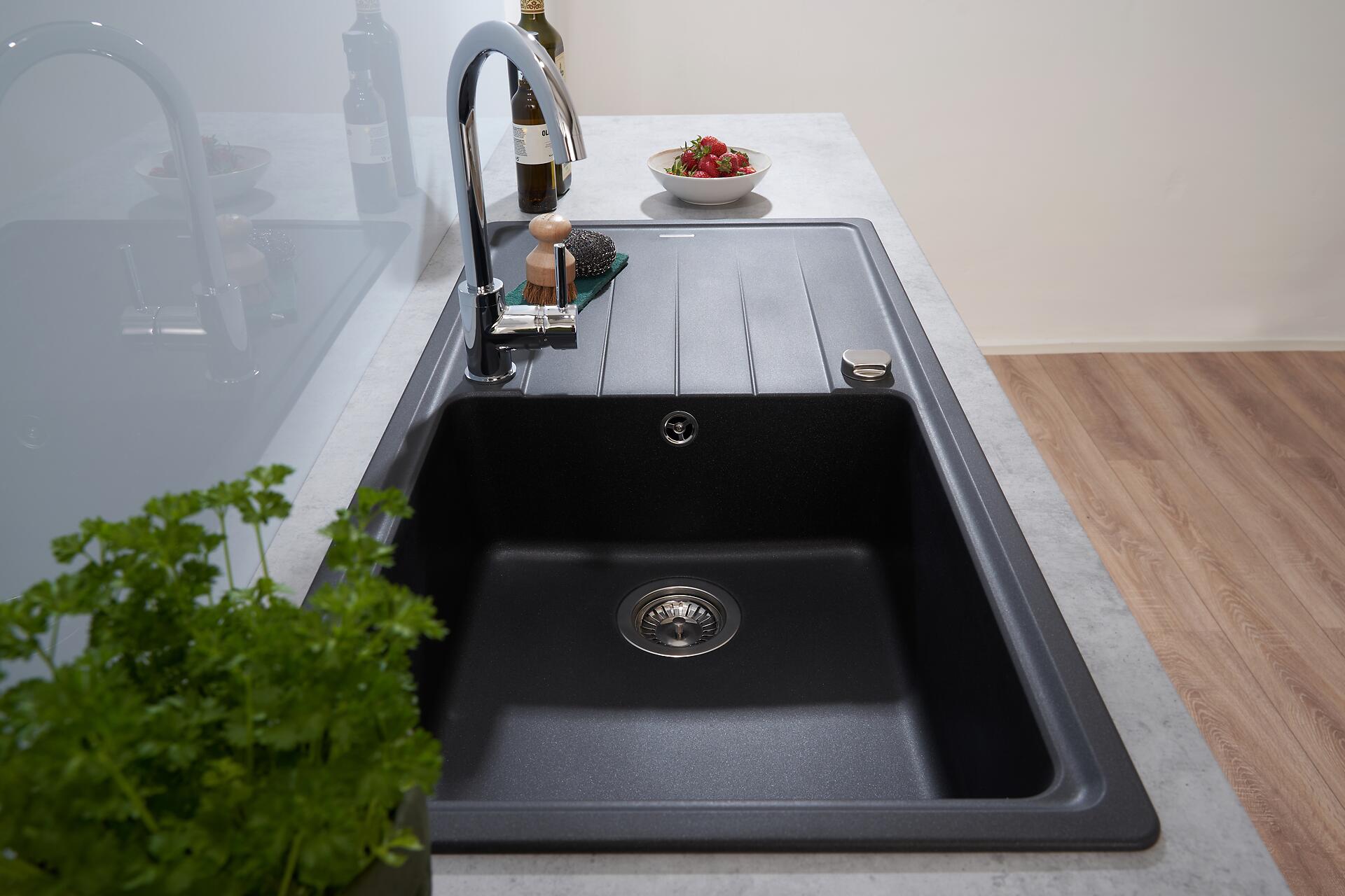 Respekta Einbauspüle Columbia 100 x 50 S schwarz Granitverbundmaterial B/H/T: ca. 100x18,5x50 cm