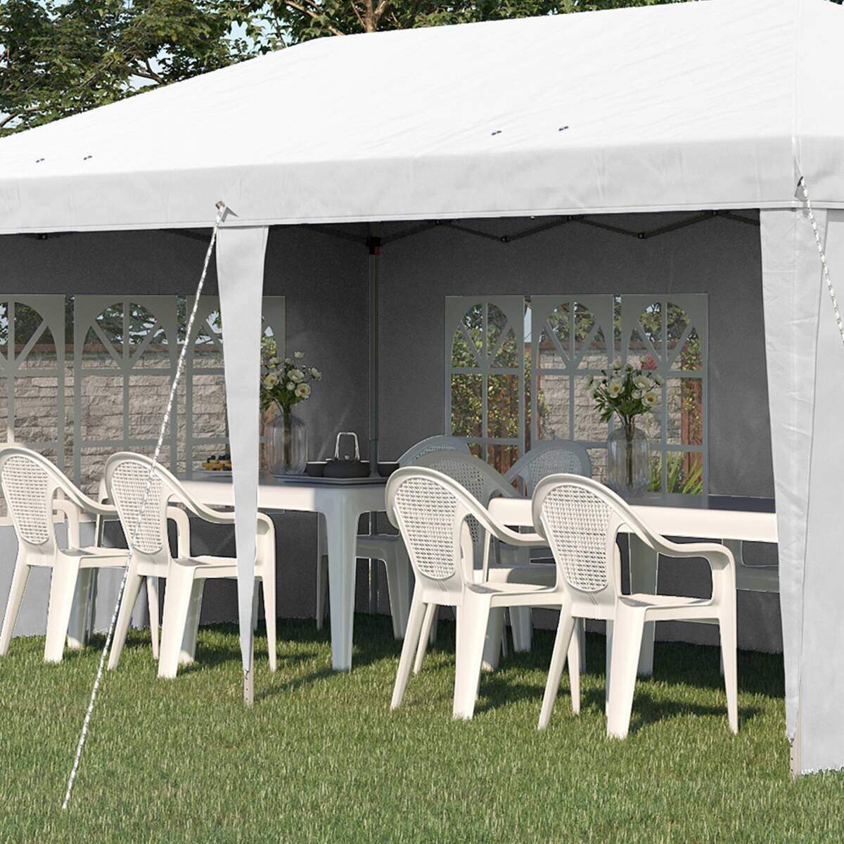 Outsunny Faltpavillon weiß Polyester-Mischgewebe B/H/L: ca. 295x270x585 cm