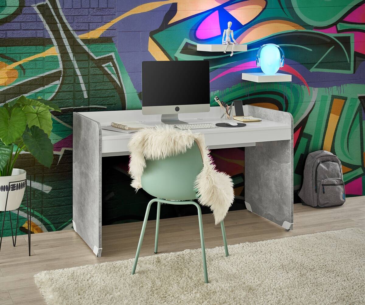 Schreibtisch Matino Beton weiß B/H/T: ca. 143x84x67 cm