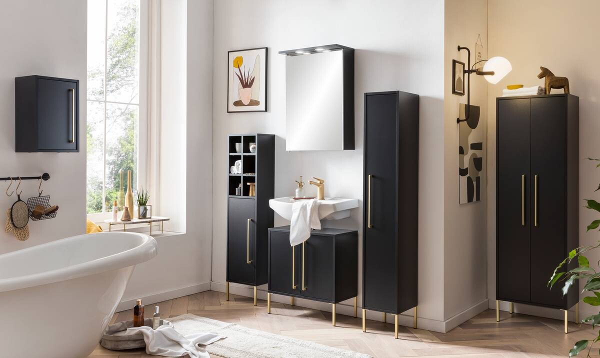 Midischrank Sarah schwarz B/H/T: ca. 30,4x130,6x21,8 cm