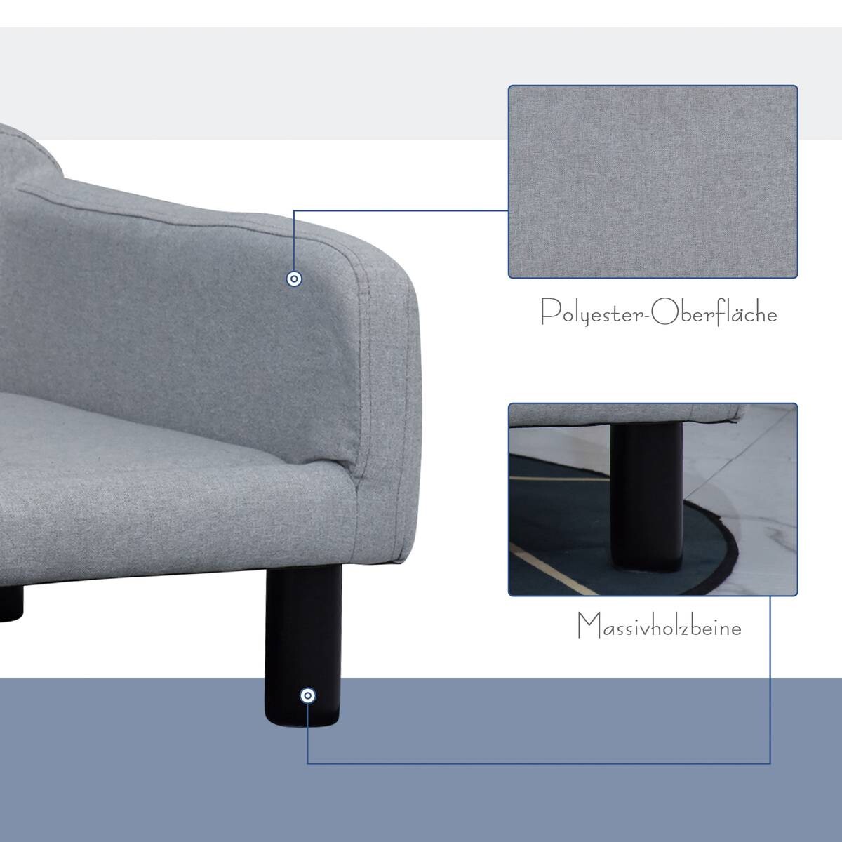 PawHut Hundesofa hellgrau Polyester B/H/L: ca. 82x36x54 cm