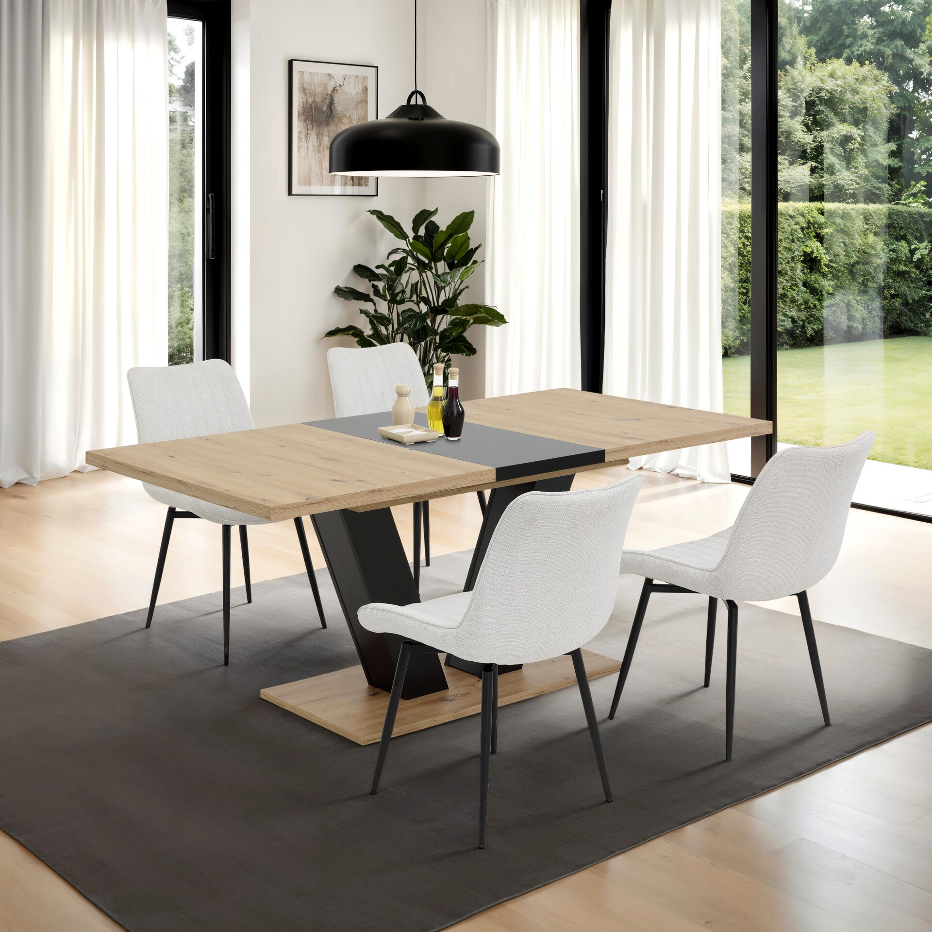 Stuhl Newport, 4er-Set beige Microfaser Webstoff B/H/T: ca. 54x85x63 cm