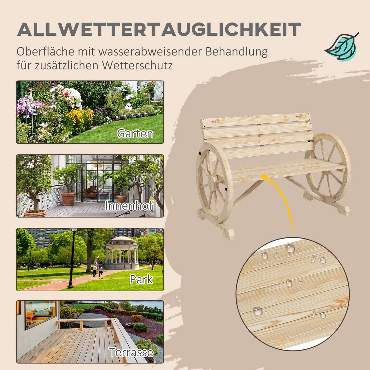 Outsunny Gartenbank natur Holz B/H/L: ca. 56x105,5x79 cm