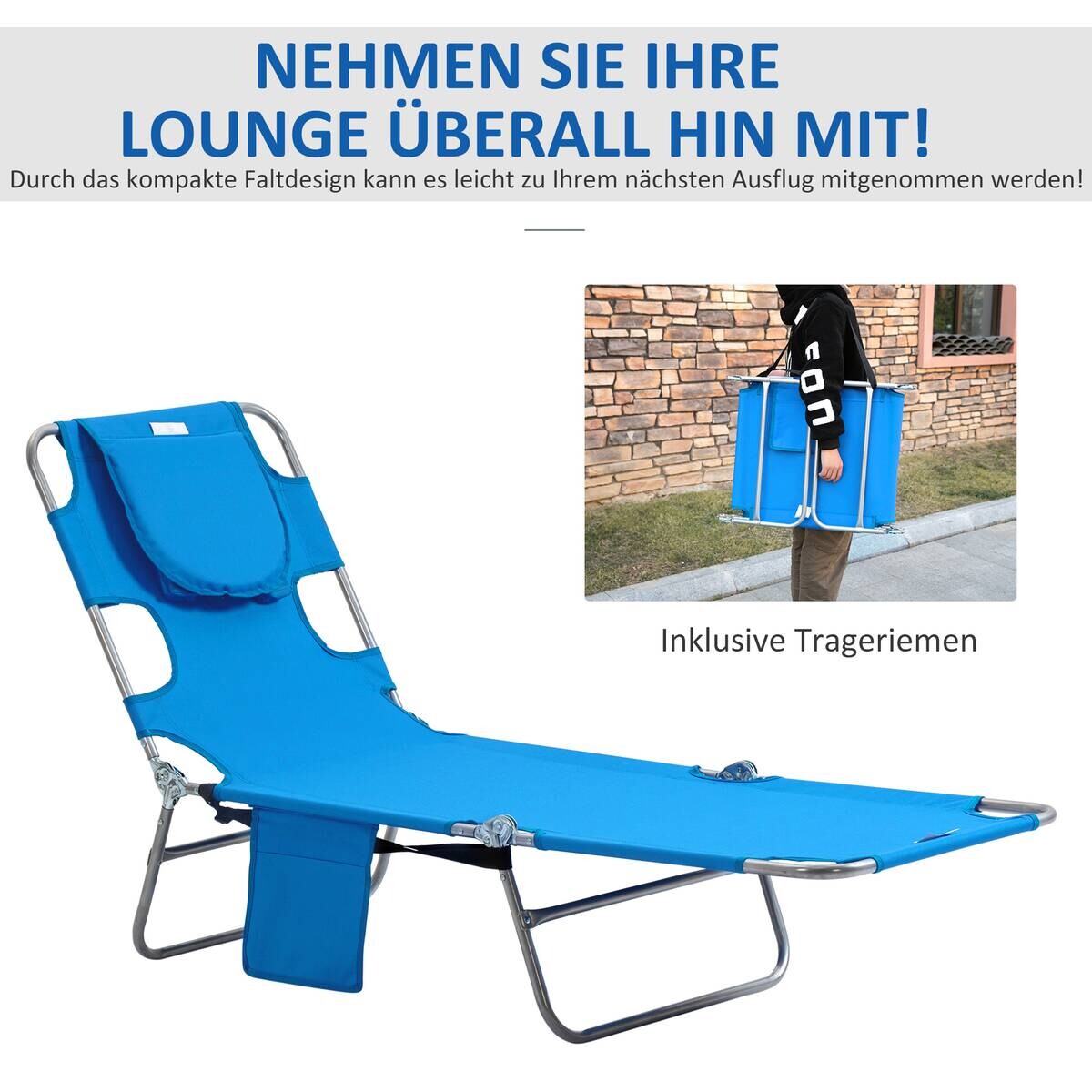 Outsunny Sonnenliege blau Polyester B/H/L: ca. 55x29x185 cm