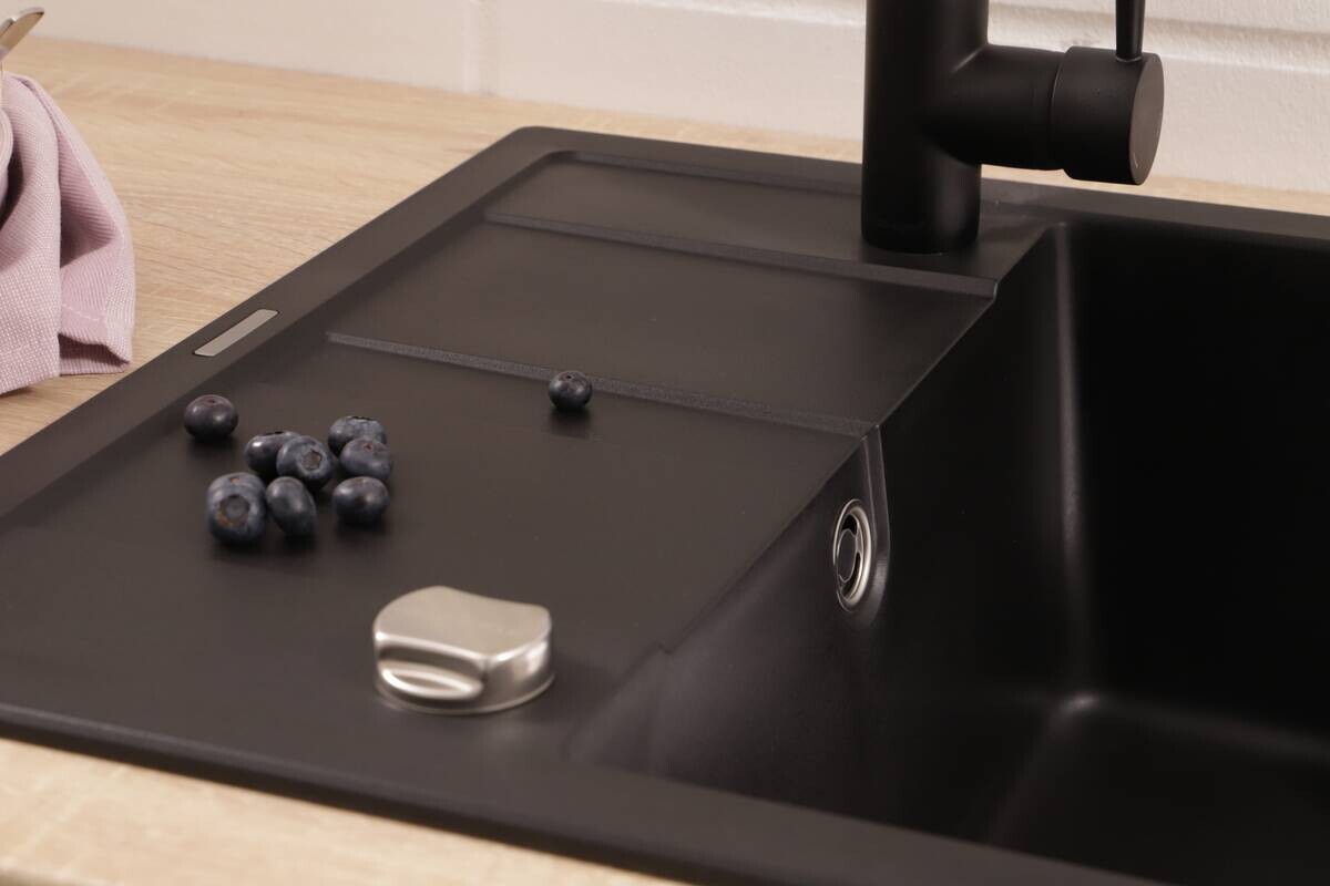 Respekta Einbauspüle Nashville schwarz Granit B/H/T: ca. 65x195x50 cm