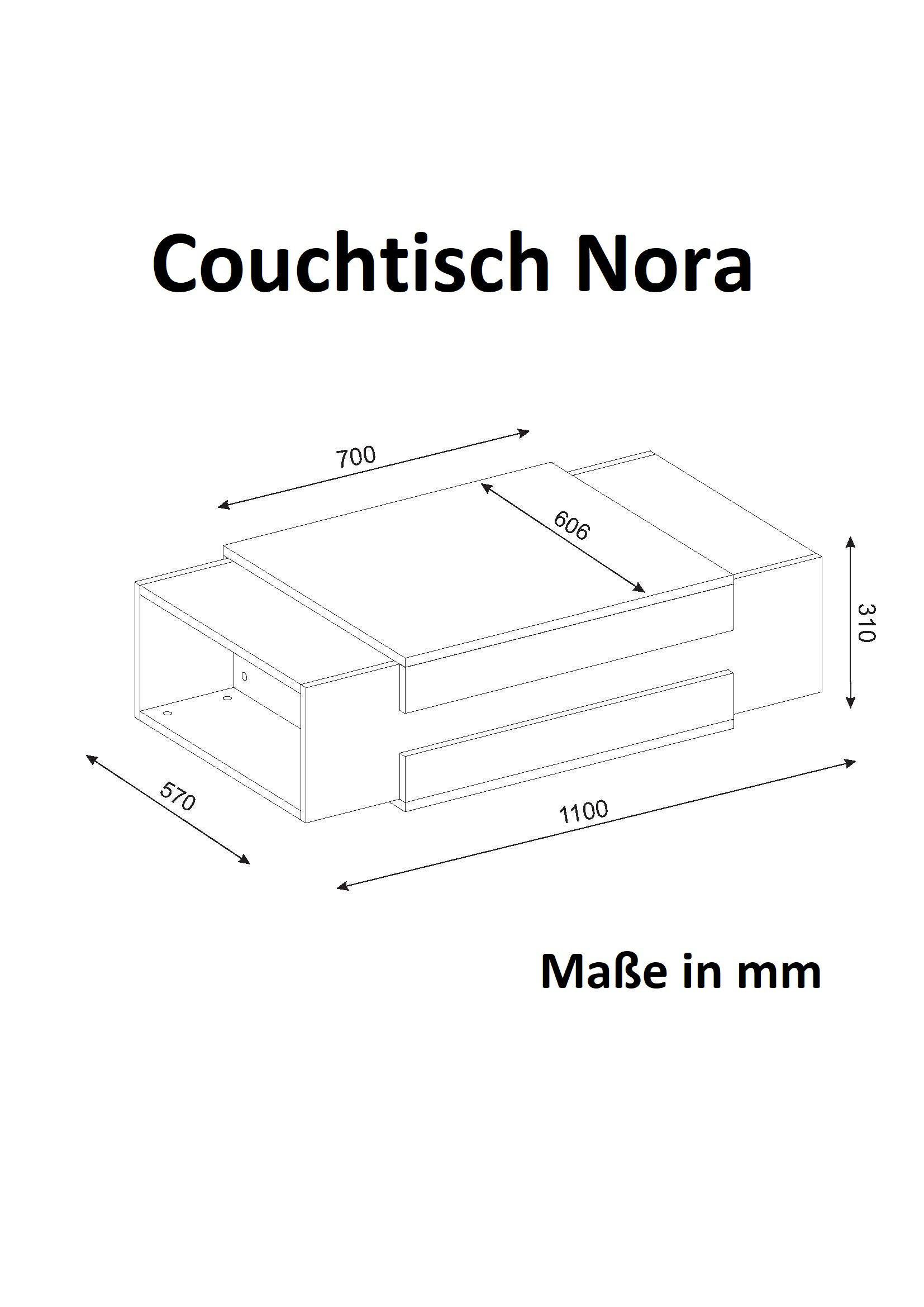 Couchtisch Nora weiß walnuss Nachbildung B/H/T: ca. 110x31x60 cm