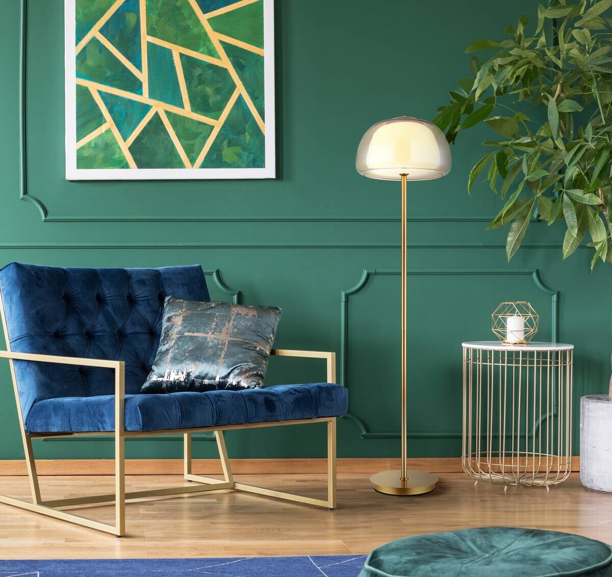 GLOBO Stehleuchte gold Metall Glas B/H/L: ca. 44x37x44 cm