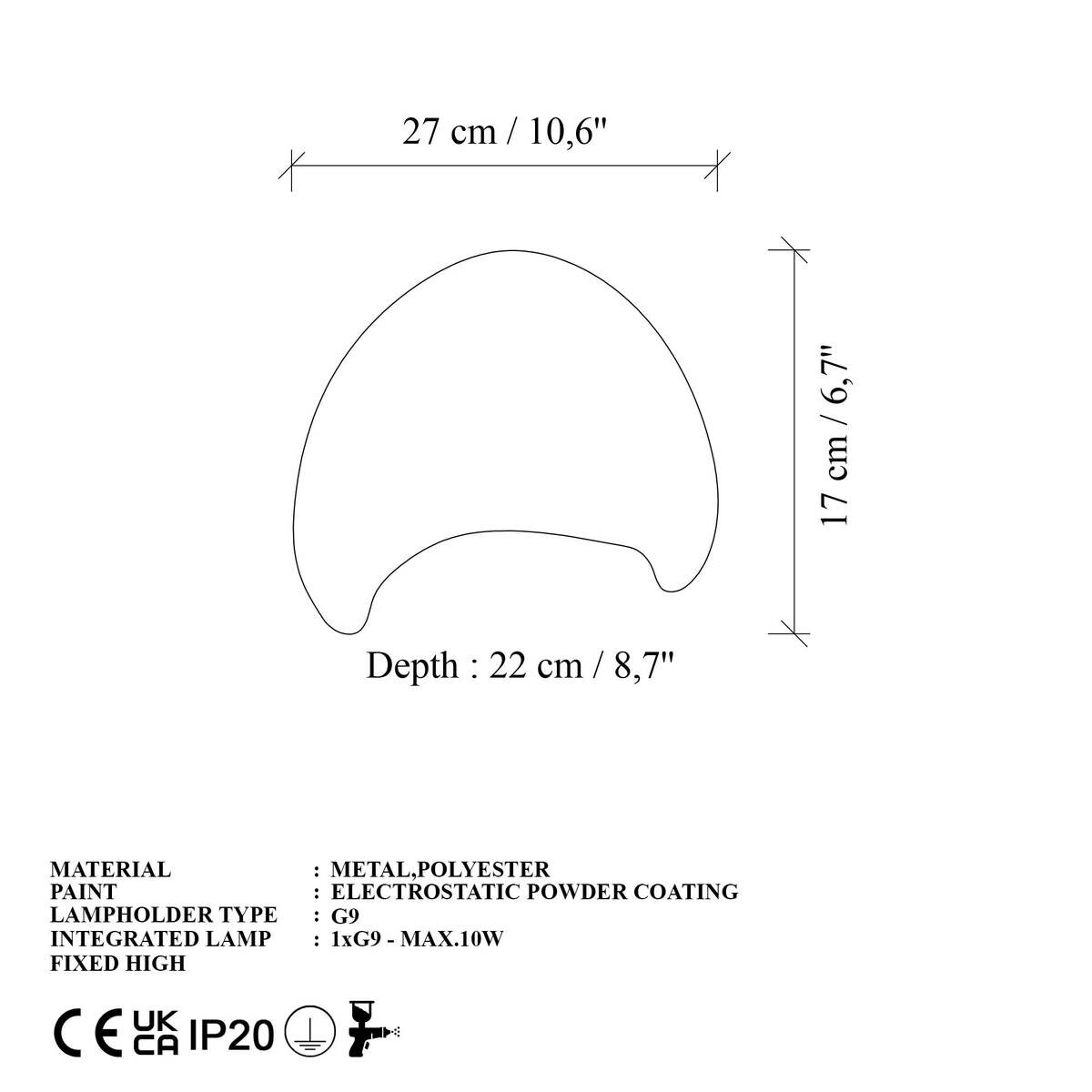 Opviq Wandleuchte weiß Metall Fiberglas B/H/T/L: ca. 27x17x22x27 cm 1 Brennstellen
