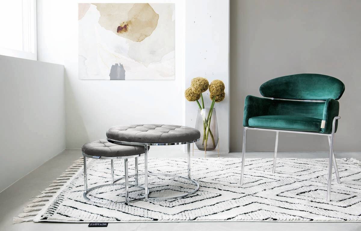 360 Living Hocker Myla 100 2er-Set grau silber Samt Metall H/D: ca. 41x60 cm