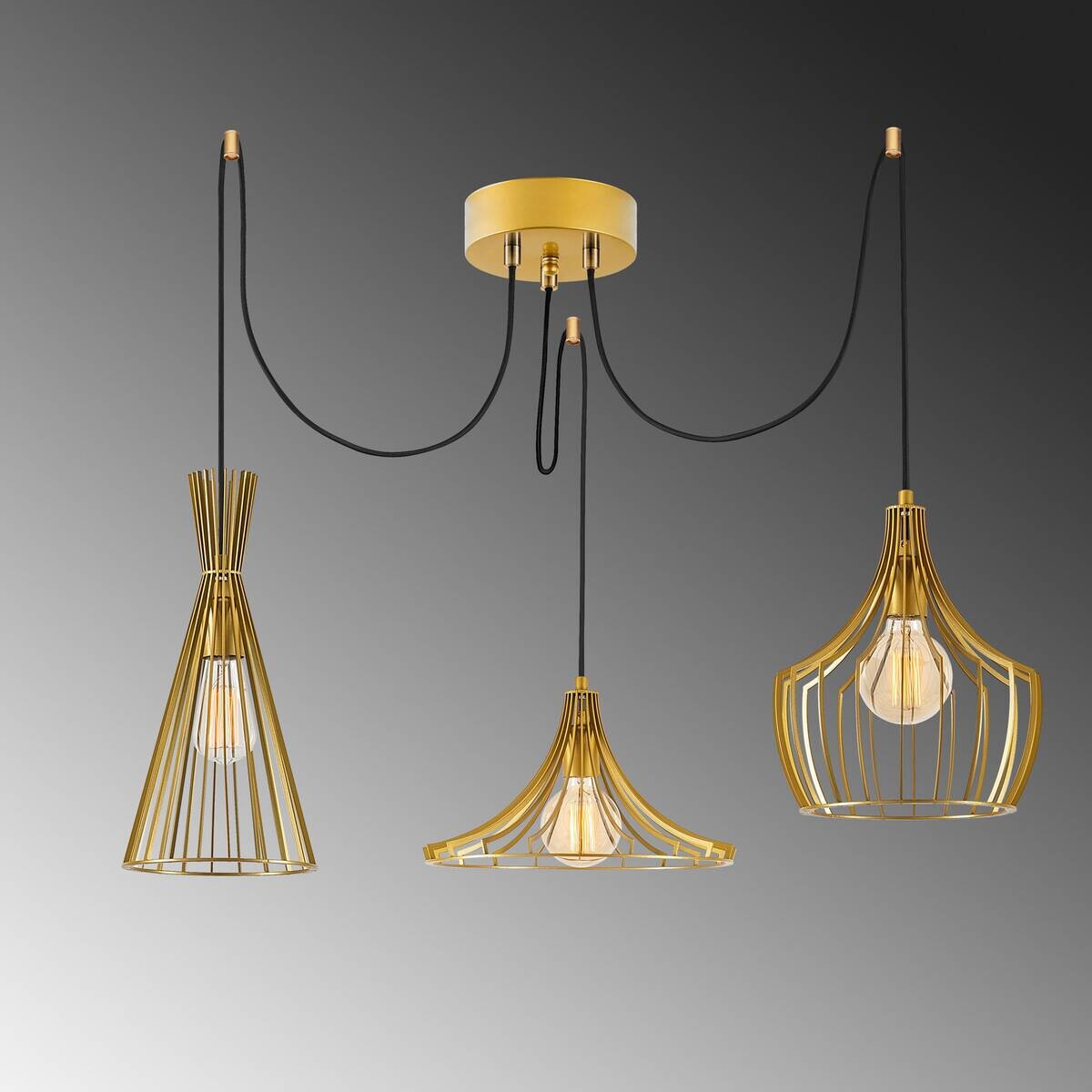 Opviq Pendelleuchte Mezopotamya gold B/H/T/L/D: ca. 114x130x114x114x114 cm E27 3 Brennstellen