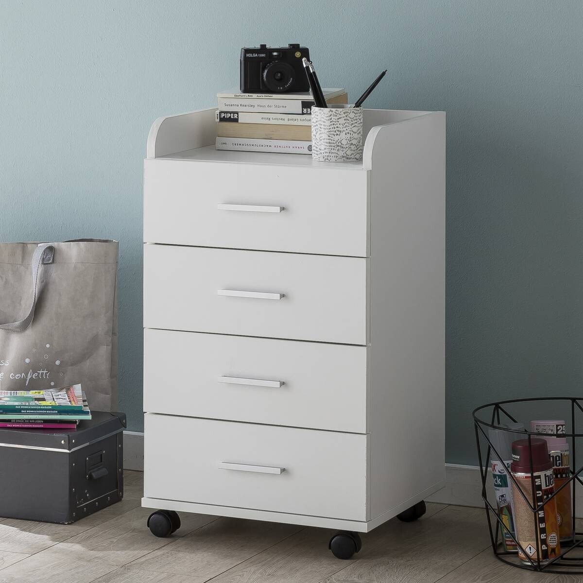 Rollcontainer weiß Spanplatte B/H/T: ca. 40x70,5x33 cm