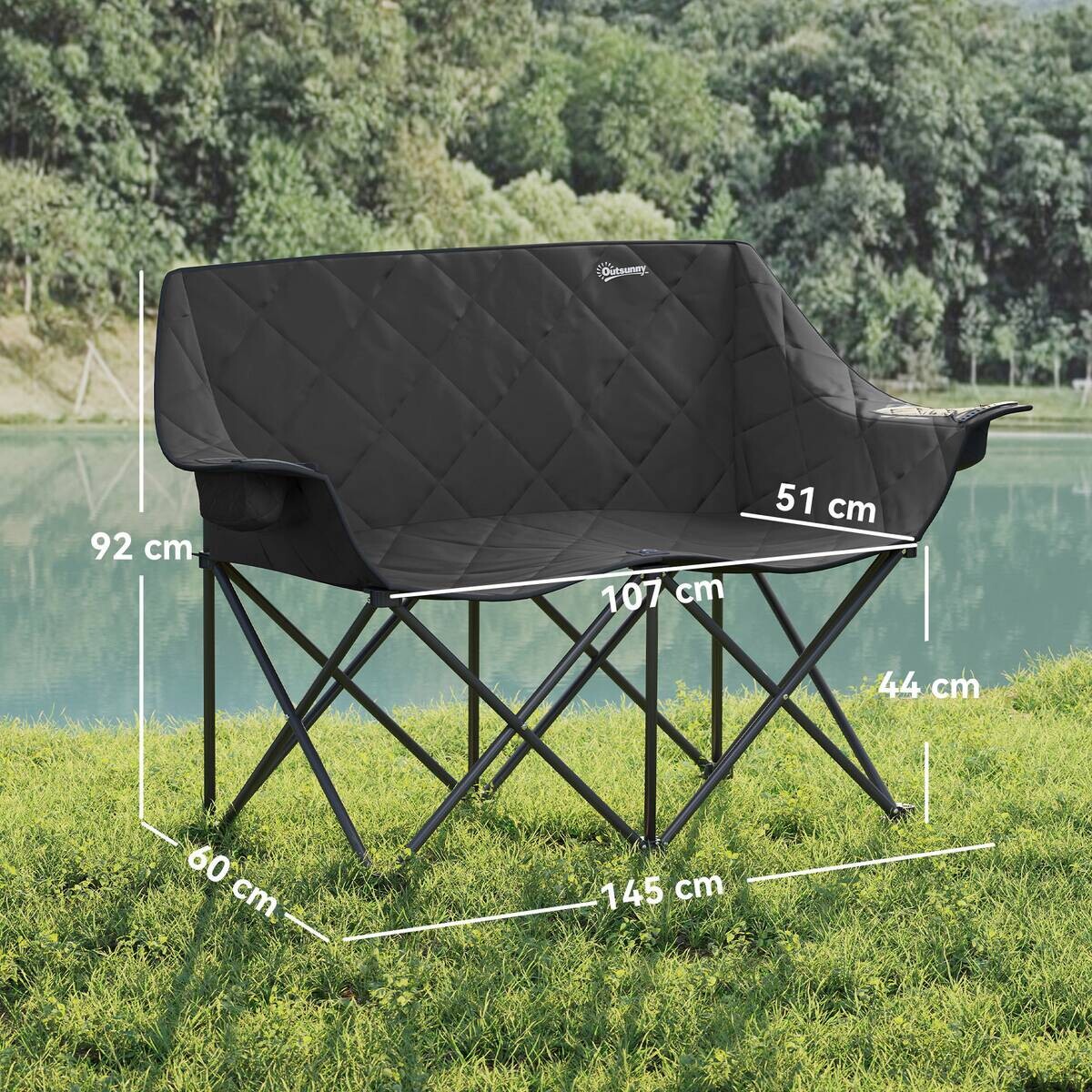 Outsunny Campingstuhl schwarz Metall B/H/L: ca. 60x92x145 cm