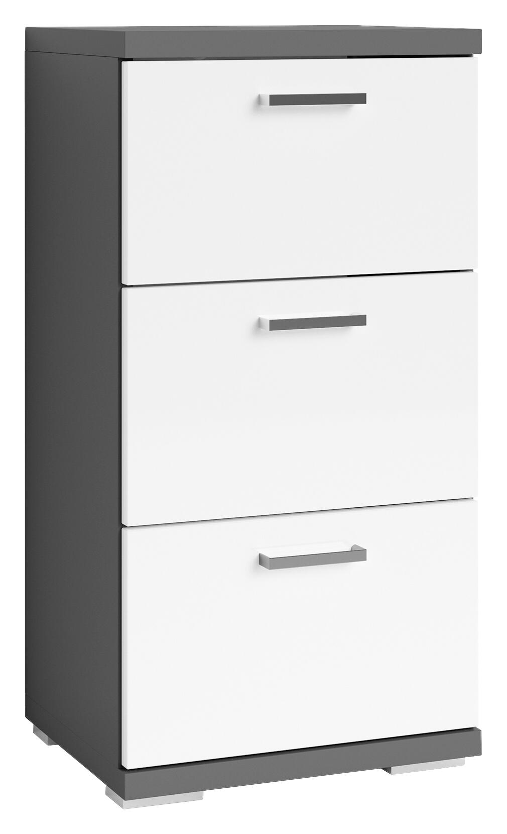 Schrank NEBRASKA anthrazit weiß Lack Hochglanz silber verchromt B/H/T: ca. 35,5x74x31,5 cm Schrank NEBRASKA anthrazit weiß Lack Hochglanz silber verchromt B/H/T: ca. 35,5x74x31,5 cm