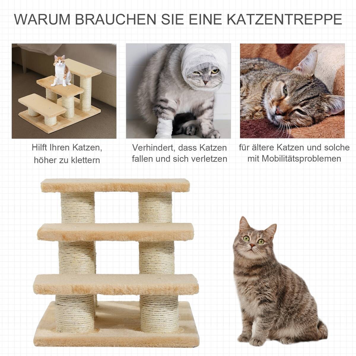 PawHut Katzentreppe beige Spanplatte B/H/L: ca. 35x34x45 cm