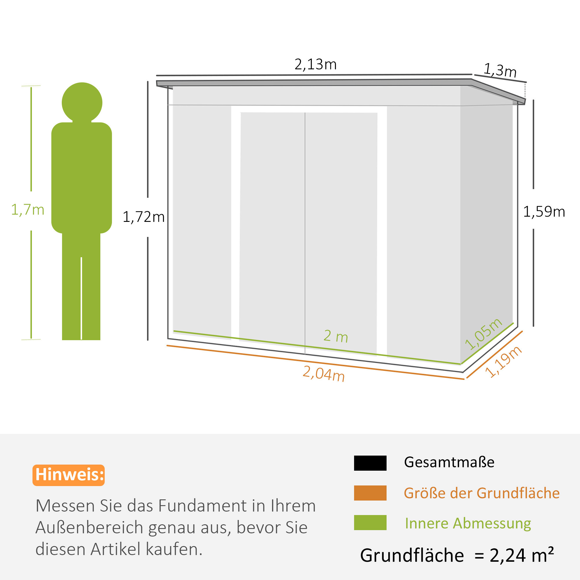 Outsunny Gerätehaus grün B/H/L: ca. 130x173x213 cm