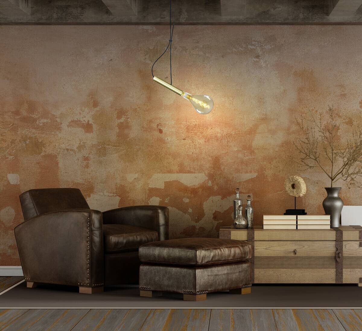 Näve Leuchten Pendelleuchte NV140745 messing Kunststoff Metall Textil B/H/T: ca. 4,2x120x25 cm E27 1 Brennstellen