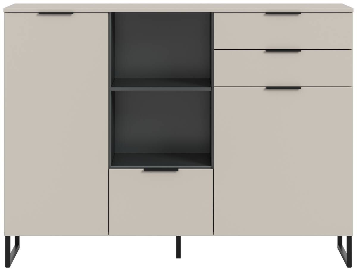 Highboard Noida Kaschmirgrau Nachbildung schwarz B/H/T: ca. 112x150x37 cm