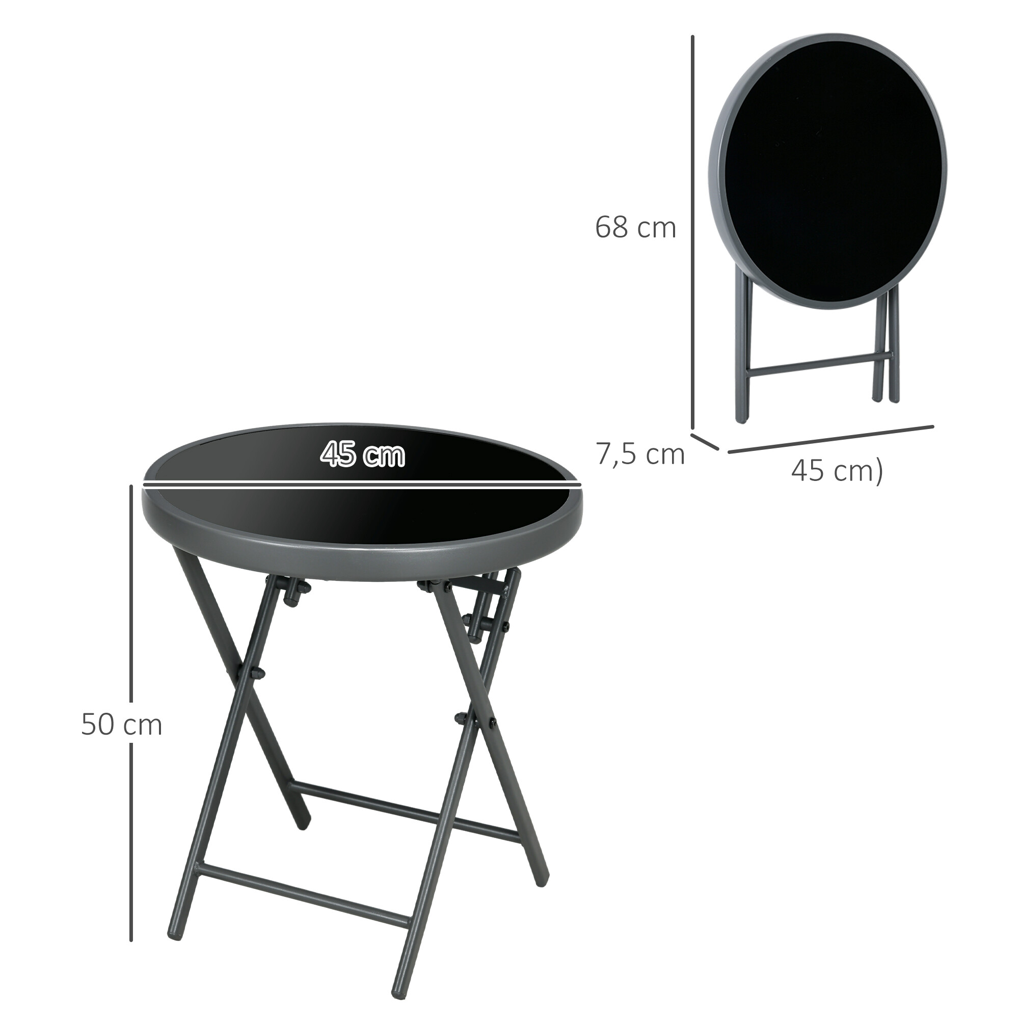Outsunny Beistelltisch schwarz Metall B/H/L: ca. 45x50x45 cm