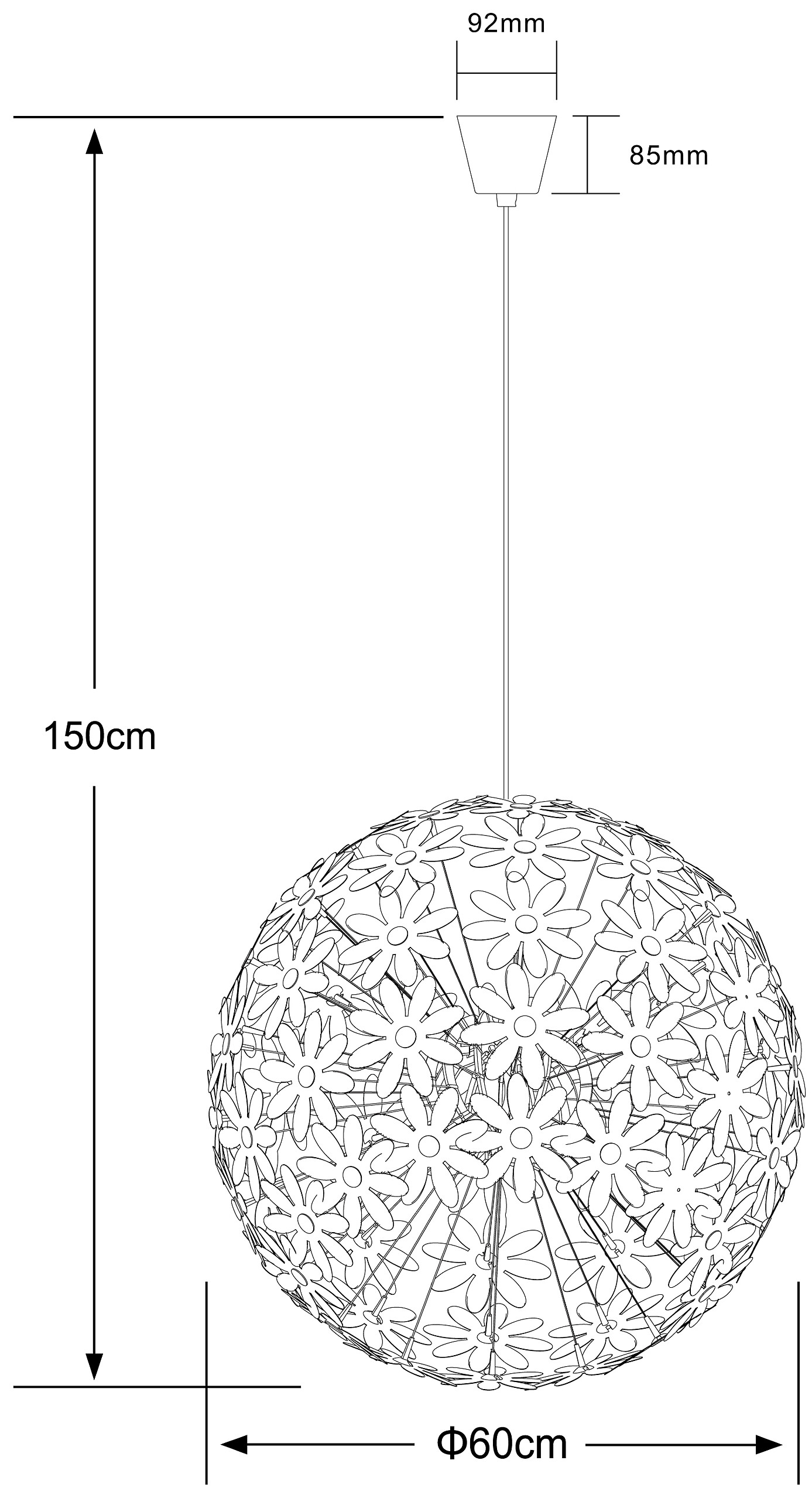 GLOBO Pendelleuchte 15024 weiß Kunststoff H/D: ca. 150x60 cm E27 1 Brennstellen