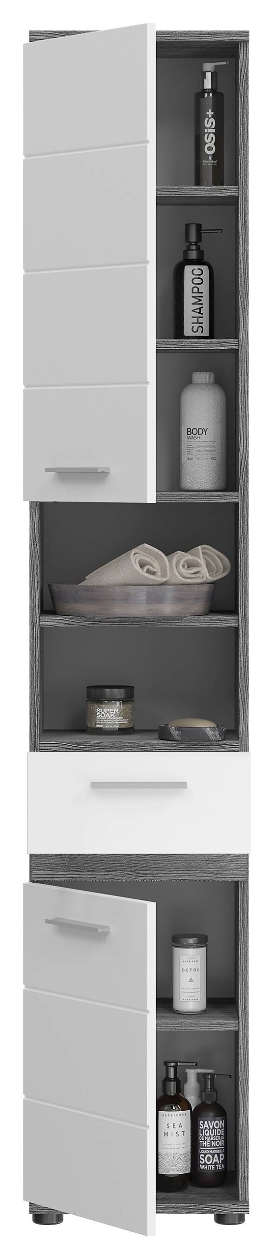 Hochschrank BLAKE Rauchsilber Nachbildung weiß Hochglanz B/H/T: ca. 35x191x31 cm