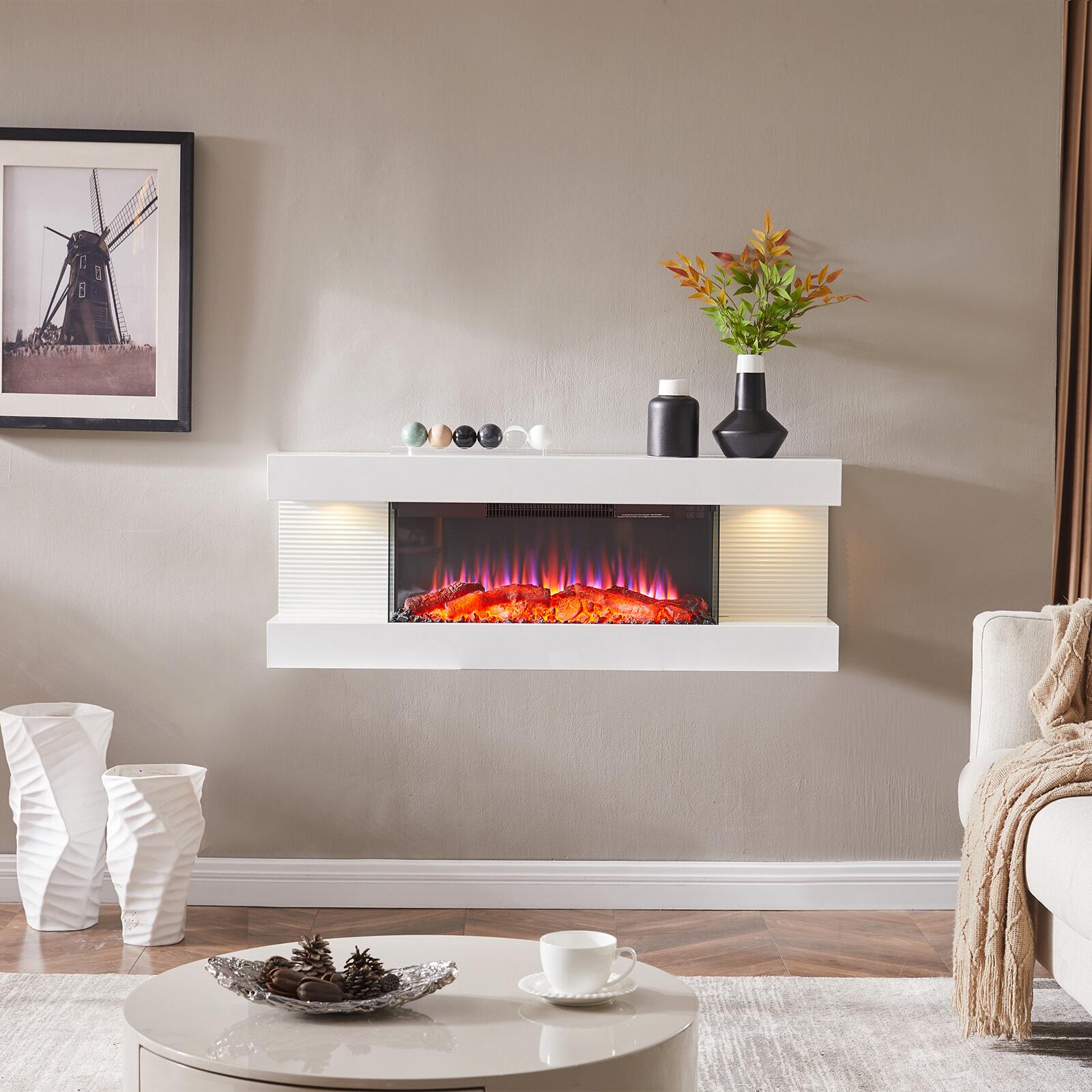 Balderia Elektrischer-Kamin weiß Metall B/H/T: ca. 112x41,8x21,6 cm