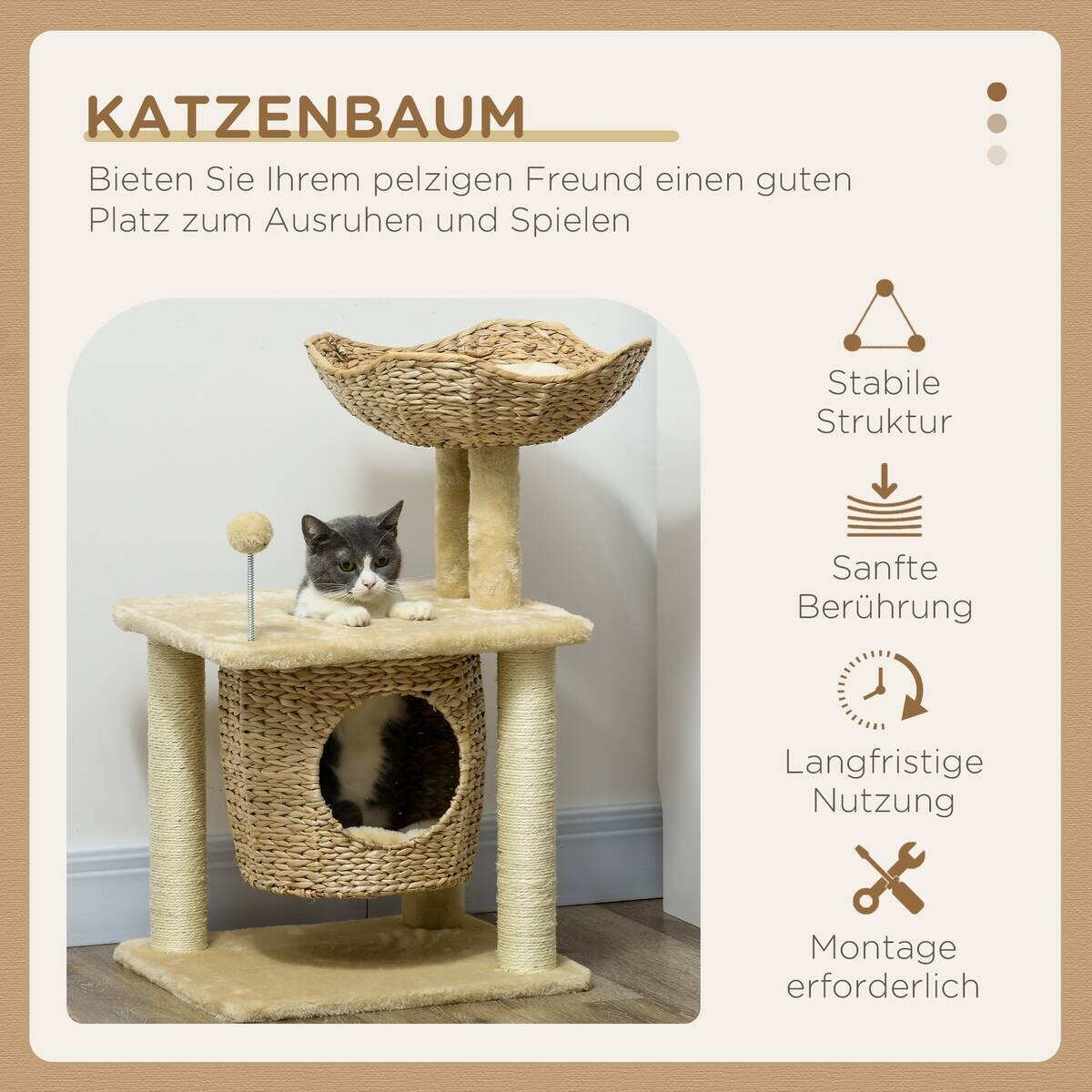 PawHut Kratzbaum beige Plüsch B/H/L: ca. 40x74x45 cm