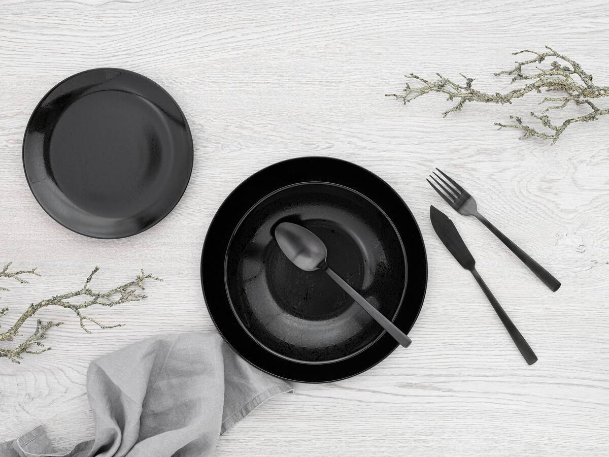 CreaTable Tafelservice Diana schwarz Glas 12 tlg.