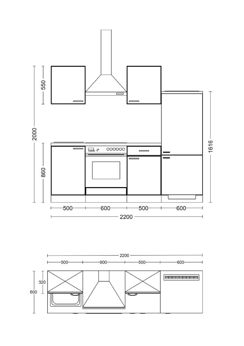 Küchenblock Vita weiß matt B/H/T: ca. 220x200x60 cm