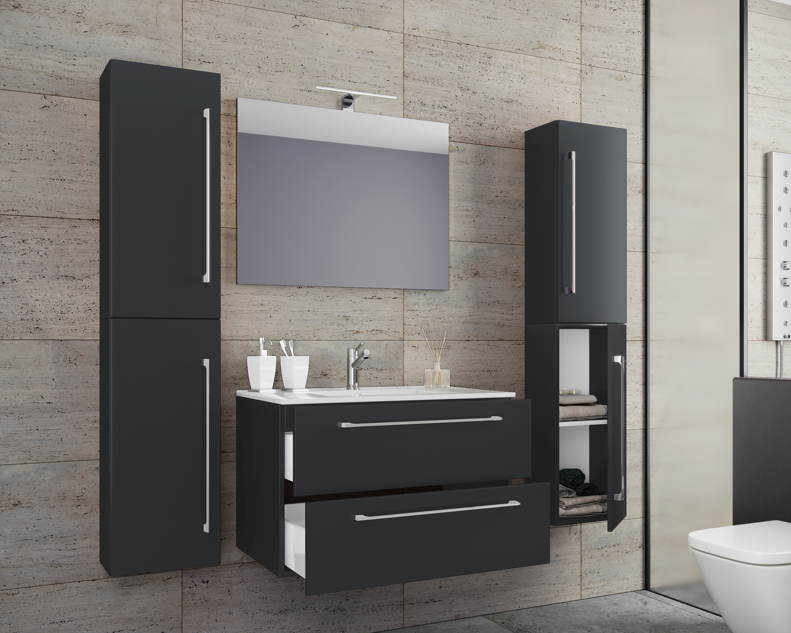 Waschplatz 5tlg-Badinos schwarz B/H/T: ca. 80x50x46 cm