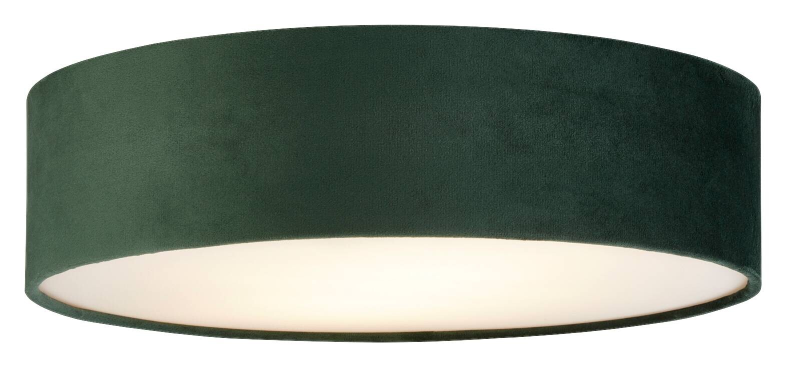 Searchlight Deckenleuchte Drum grün Samt Stahl B/H/L/D: ca. 38x10x38x38 cm E27 2 Brennstellen