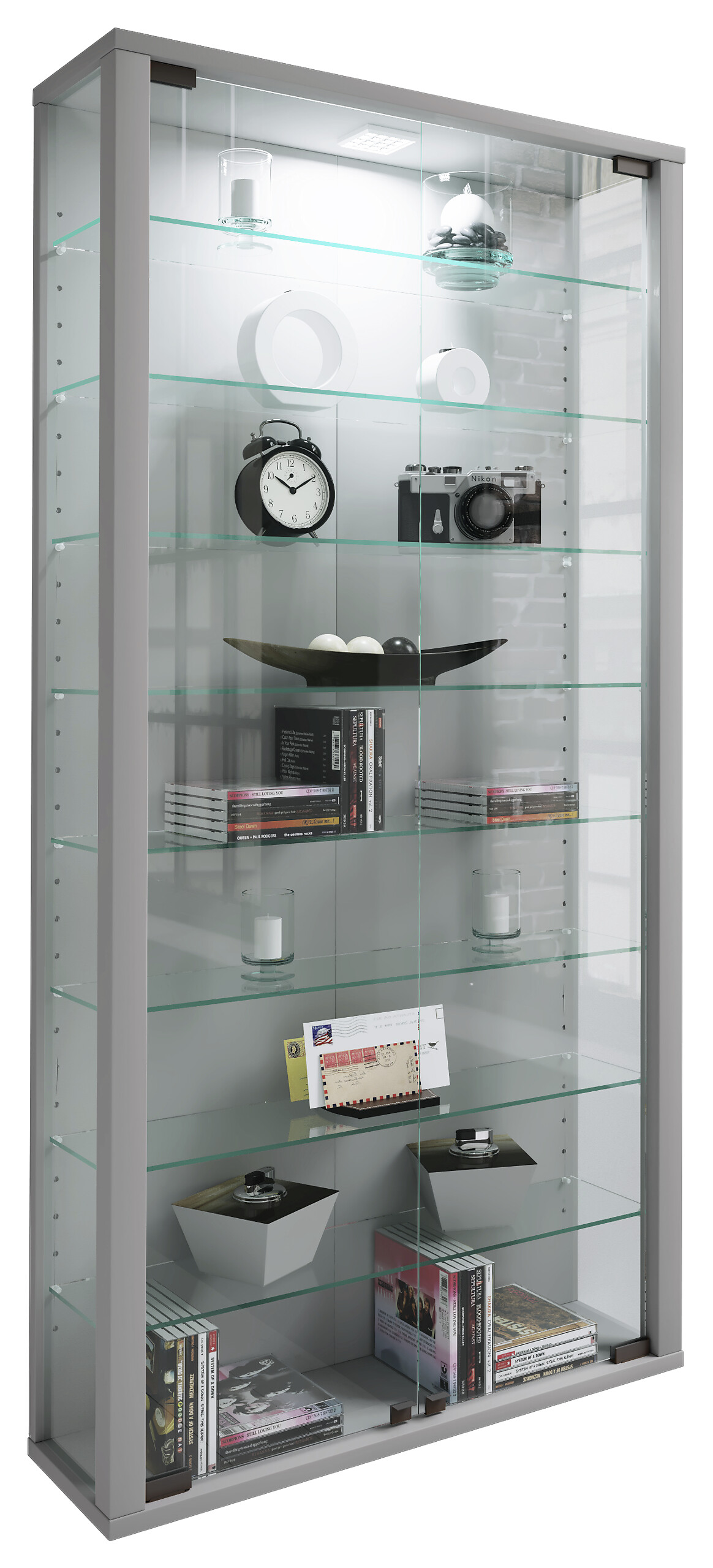 Vitrine Vitrosa Maxi silber Holzwerkstoff Glas B/H/T: ca. 59x113x18 cm