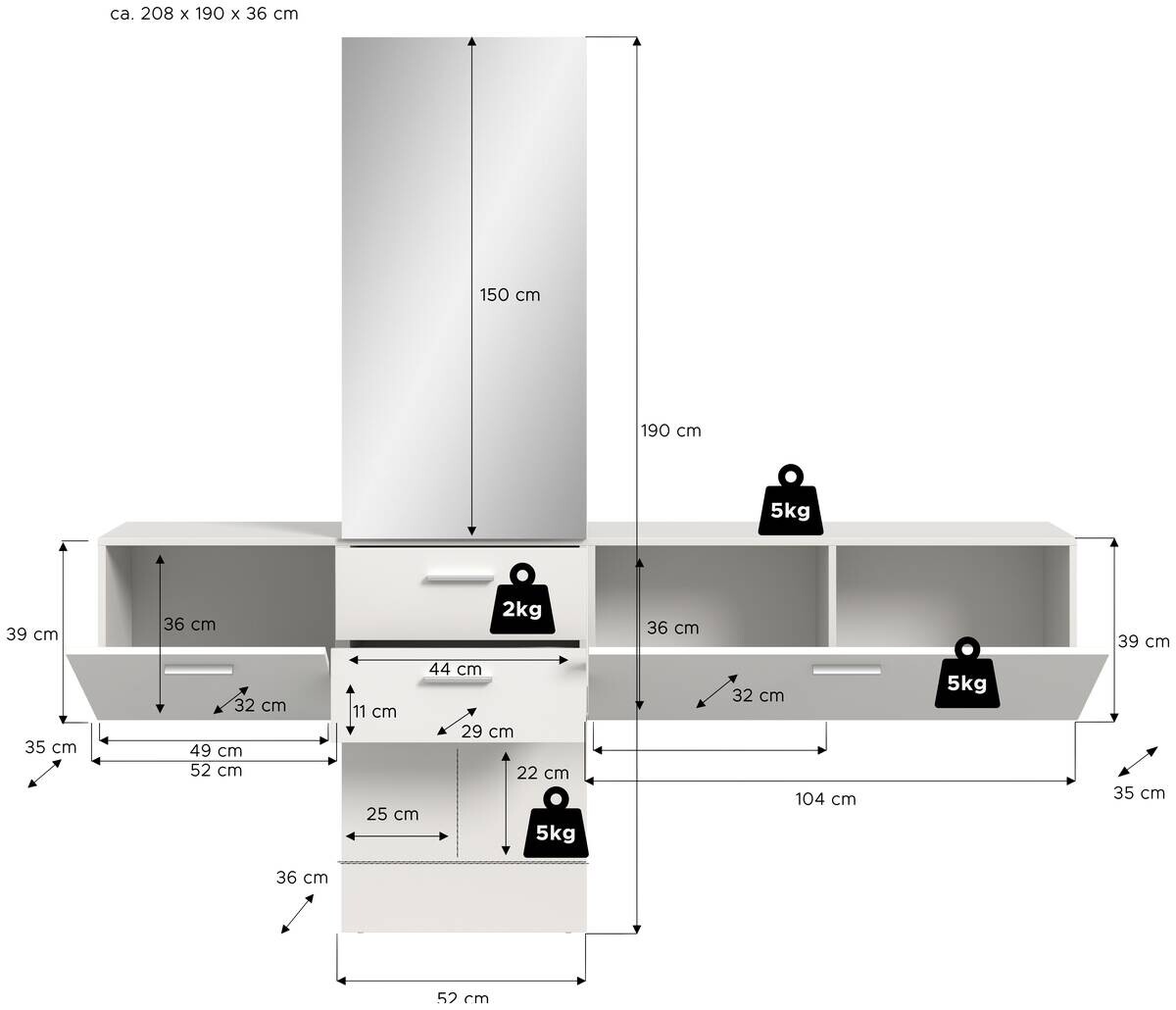 Garderobe VAGA weiß B/H/T: ca. 208x190x36 cm