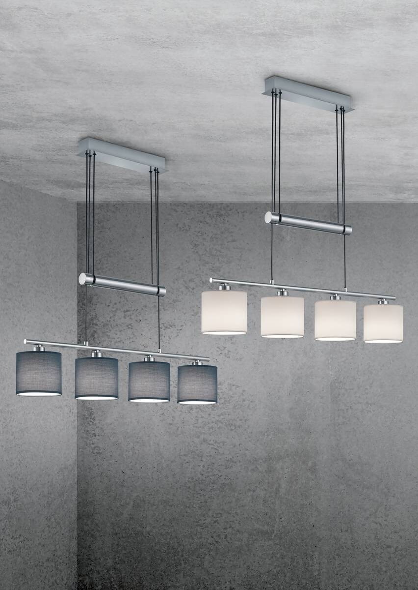 TRIO Pendelleuchte Garda nickel matt weiß Metall Textil B/H/T: ca. 77x150x13 cm E14 4 Brennstellen