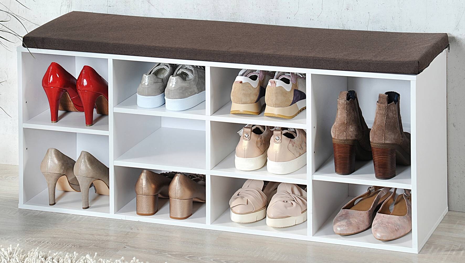 Kesper Schuhschrank mit Sitzkissen weiß Spanplatte B/H/L: ca. 29,5x48x103,5 cm