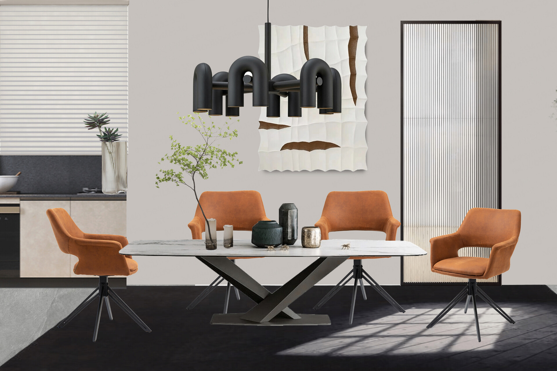 Stuhl ESTELLE  2er-Set braun Vintage schwarz Stoff Metall B/H/T: ca. 57x84x61 cm