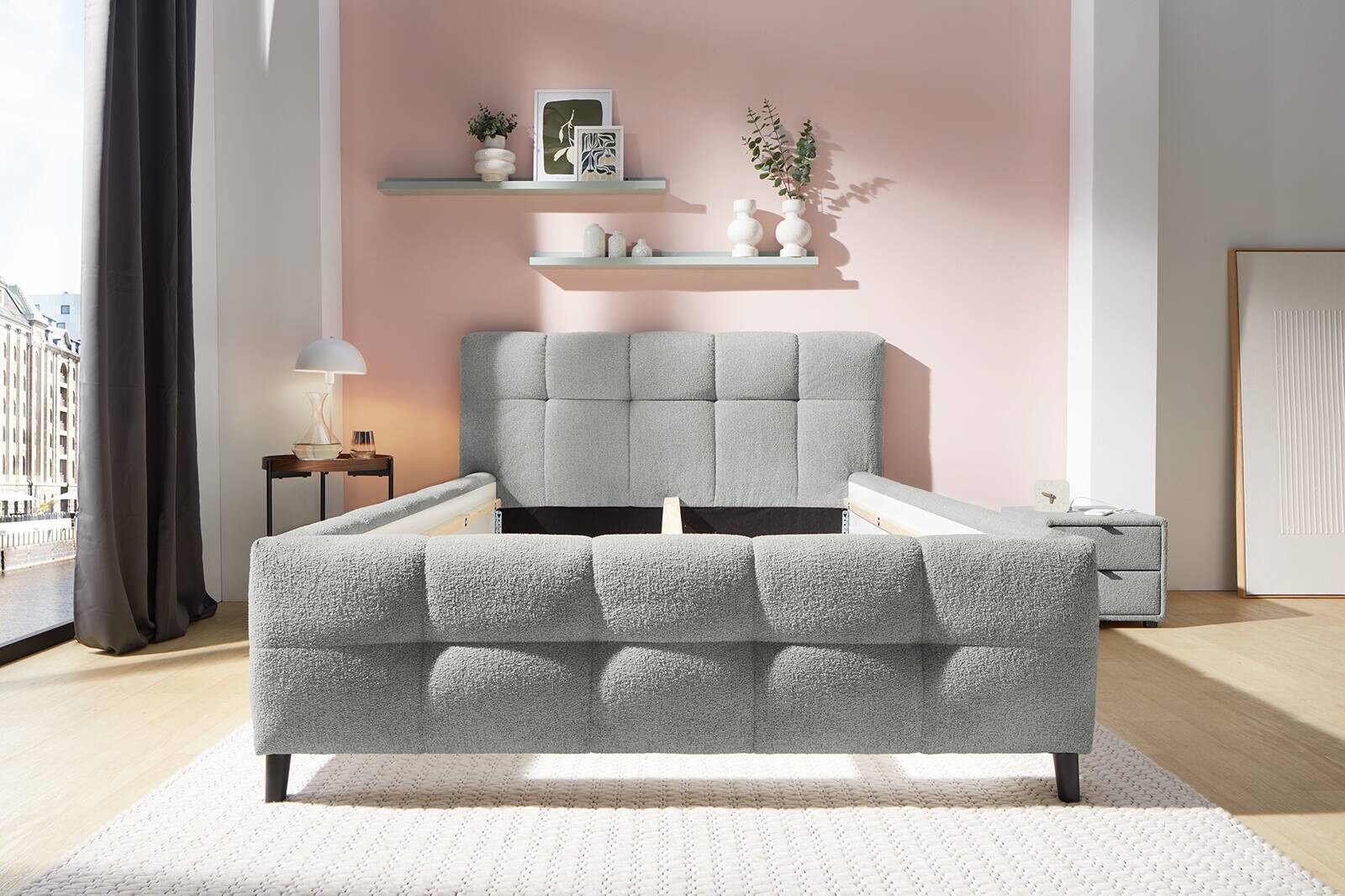 Polsterbettgestell  hellgrau Polyester Liegefläche B/L: ca. 140x200 cm