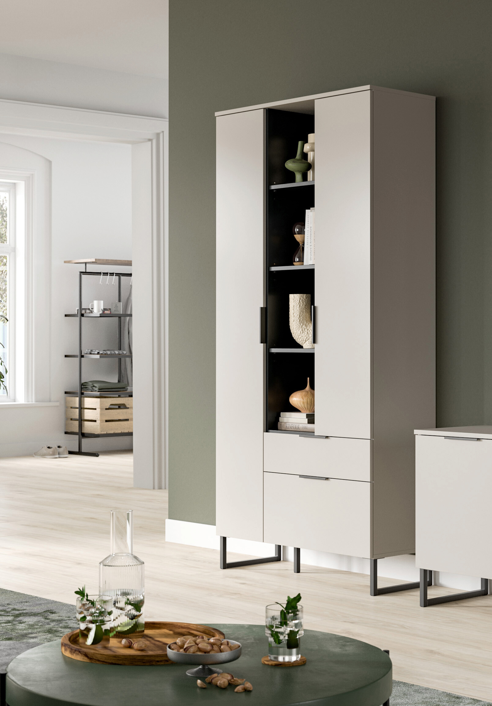 Stauraumelement Noida Kaschmirgrau Nachbildung schwarz B/H/T: ca. 192x90x37 cm