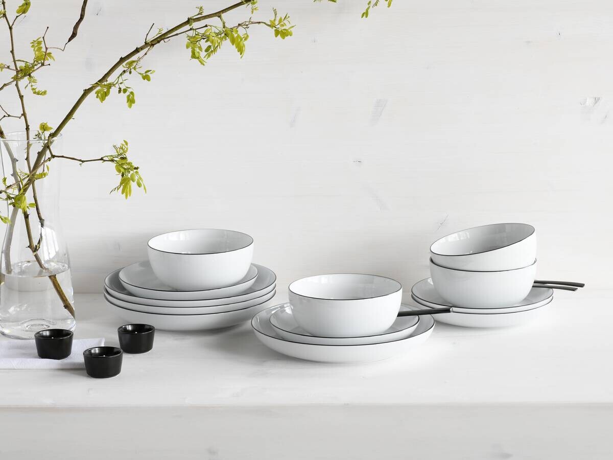CreaTable Teller-Set Allround Black Line weiß Porzellan