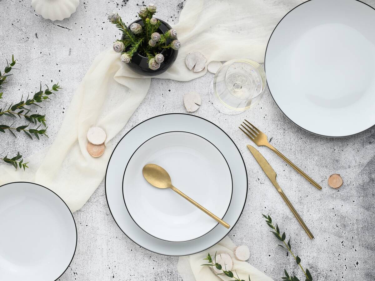 CreaTable Tafelservice Luna Black Line weiß Porzellan 18 tlg.