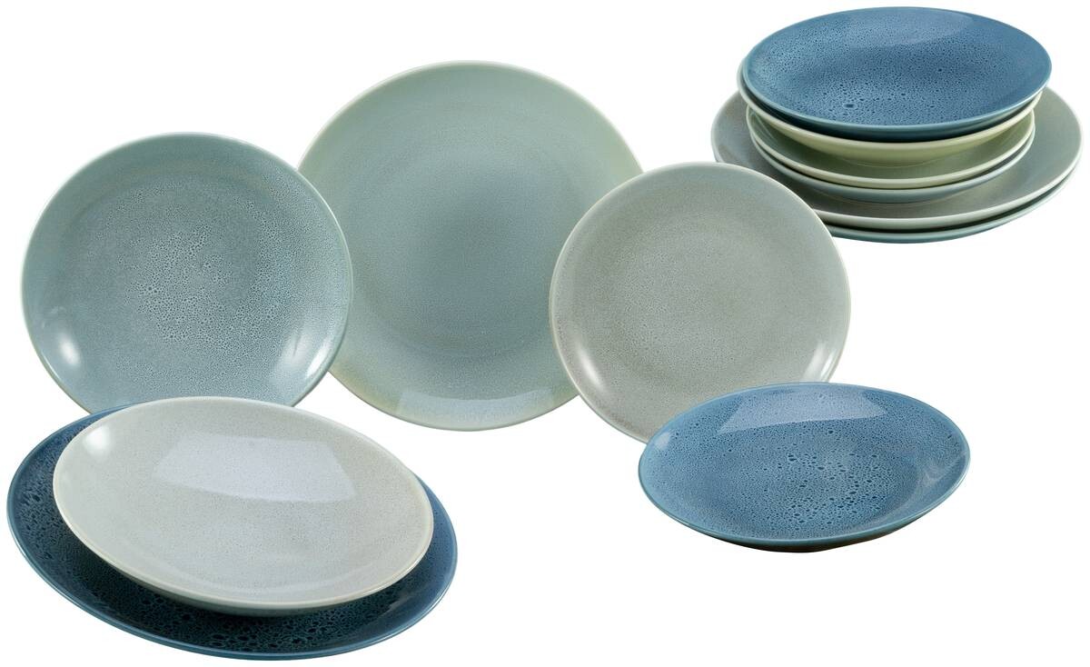 CreaTable Tafelservice Reactive AQUA blau Keramik 12 tlg.