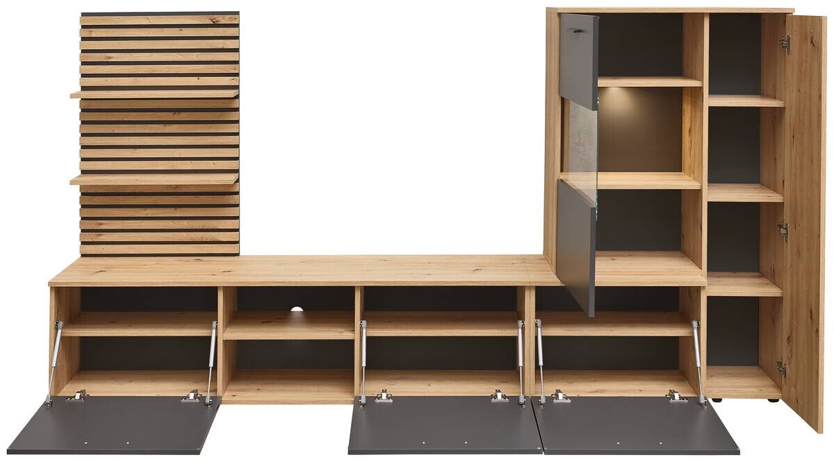 Wohnwand Heathrow Eiche Artisan Nachbildung anthrazit B/H/T: ca. 250x135x38 cm