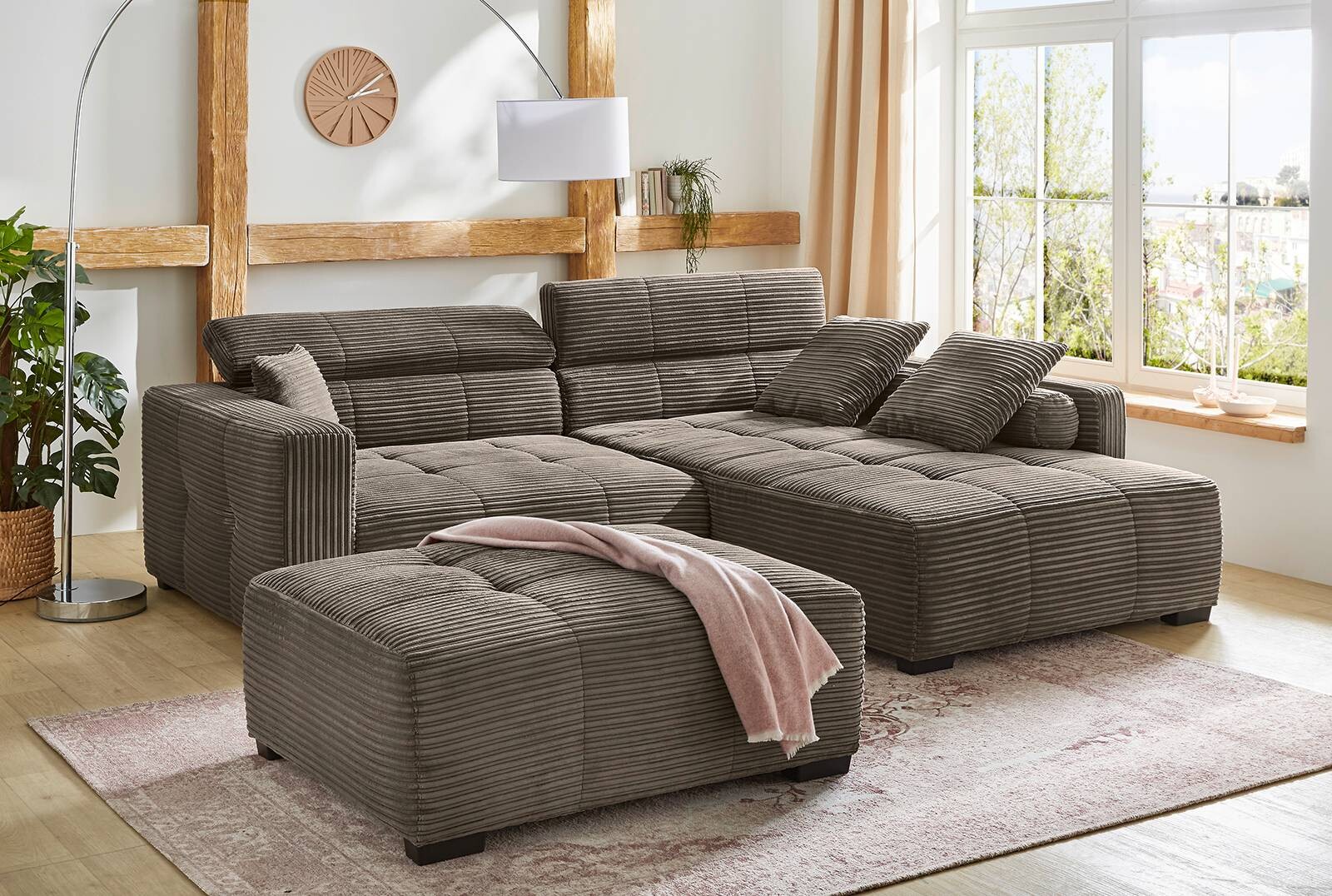 Ecksofa dunkelgrau Microfaser B/H/T: ca. 278x98x231 cm