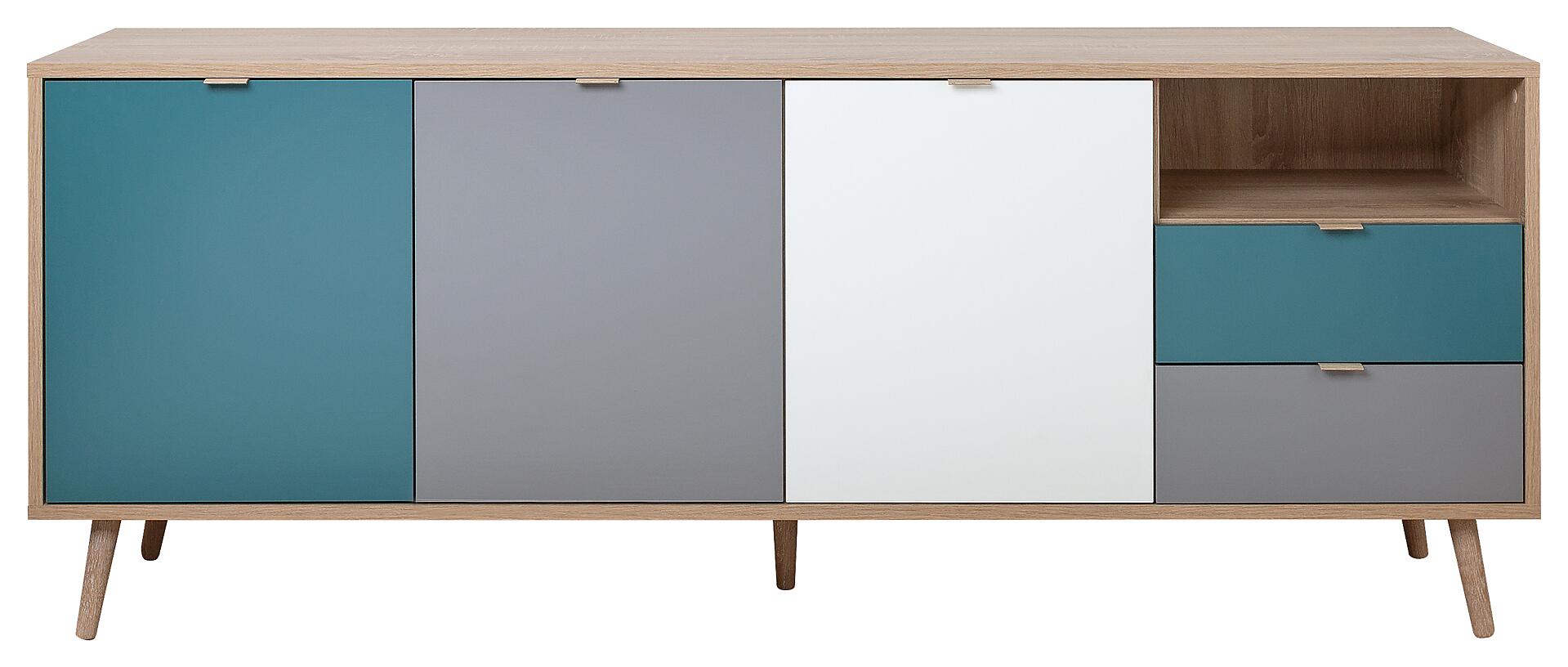 Sideboard Cuba Eiche Sonoma Nachbildung weiß grau petrol B/H/T: ca. 180x71x40 cm